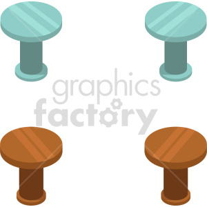 Clipart image of four round stools. The top two stools are light blue with single supporting legs, while the bottom two are brown with similar design. All stools have a simple, minimalist style.