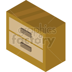 Isometric clipart image of a brown, two-drawer dresser.