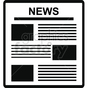 Black and white clipart of a newspaper layout with sections for text and images.