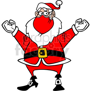 A cartoon clipart image of Santa Claus wearing a mask, with a cheerful expression and arms raised.