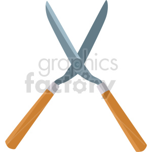 The image shows a clipart of garden shears, typically used for pruning and trimming plants in gardening.
