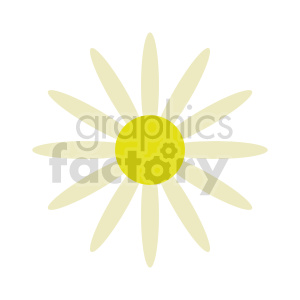 A simple clipart image of a daisy with white petals and a bright yellow center.