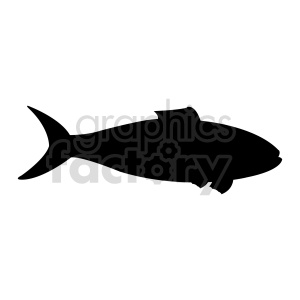 The image shows a black silhouette of a fish, depicted in a side profile view against a white background. The silhouette captures the general outline and features of a fish, including its body shape, tail fin, and other fins.