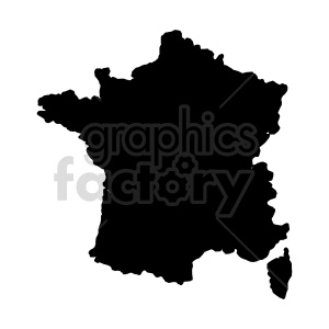 Silhouette outline of the country of France in black.