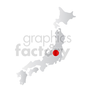 Clipart image of the map of Japan with a red circle highlighting a central region.