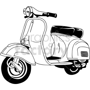 Black and white clipart illustration of a vintage Vespa scooter.