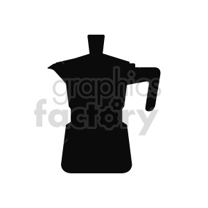 Silhouette of a stovetop coffee maker, also known as a moka pot, in black clipart style.