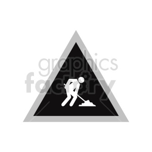 A triangular road sign with a silhouette of a person shoveling, indicating work in progress.