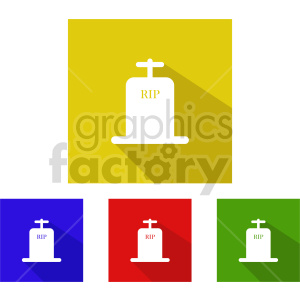 Clipart image of a tombstone with 'RIP' text in four different color backgrounds: yellow, blue, red, and green.