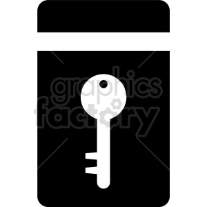 Clipart image showing a key overlay on a card symbolizing key card security.