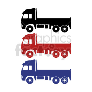 A clipart image featuring three silhouette trucks in different colors: black, red, and blue, arranged vertically.