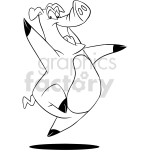 The clipart image shows a stylized, animated elephant in a dynamic and joyful pose, possibly dancing or jumping. The elephant has large ears, a long trunk, and oversized, expressive eyes. It has a cartoonish appearance with thick outlines and a simplistic design.