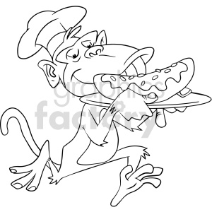 Clipart image of a monkey wearing a chef's hat, holding and eating a hot dog.
