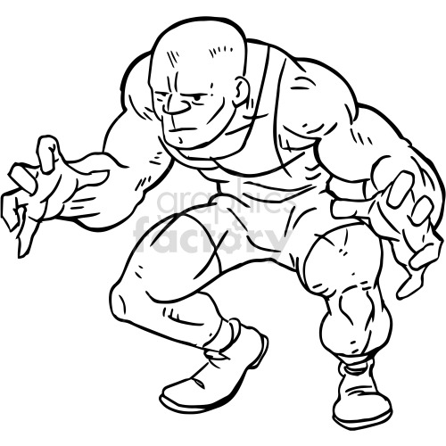 Clipart image of a muscular, bald cartoon character in a crouched and aggressive pose, ready to attack.