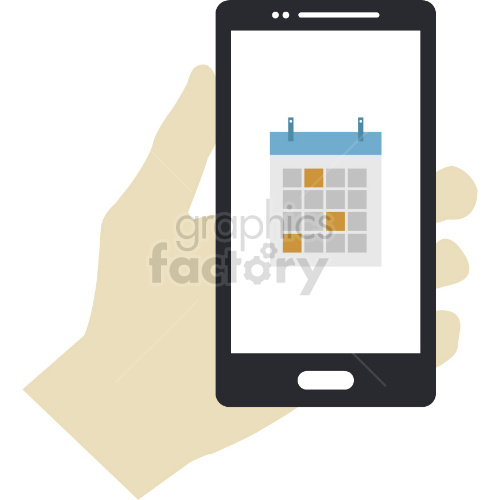 A clipart image of a hand holding a smartphone displaying a calendar.