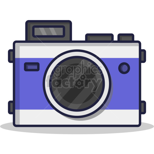 A colorful clipart image of a camera with a large lens and several buttons.