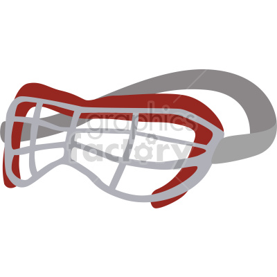 Clipart image of a lacrosse facemask with red padding and a gray cage.