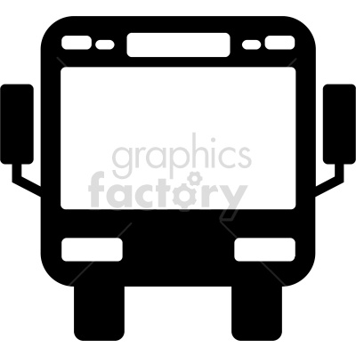 The image shows a front view silhouette of a bus in black and white. It is an icon or symbol representing a bus.