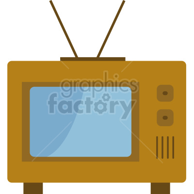 A clipart image of a retro television set with an antenna, a blue screen, and two control knobs.