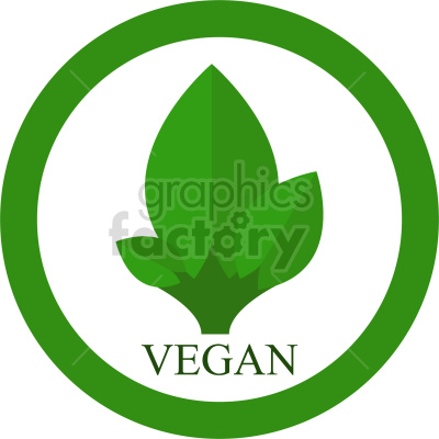   The clipart image shows green leaves with the word "Vegan" written in green letters. The leaf represents plant-based food, which is commonly associated with veganism. It