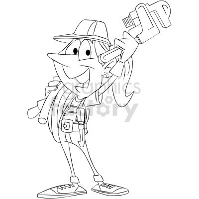 Cartoon Plumber Holding Pipe Wrench