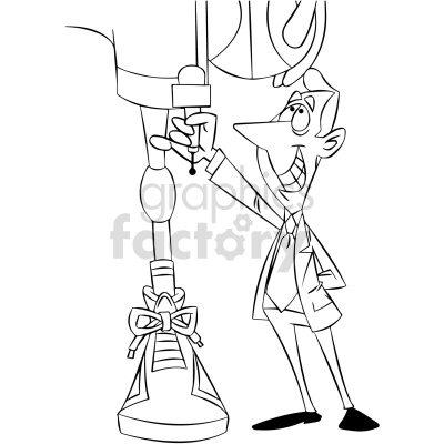 A cartoon illustration of a smiling man wearing a suit, holding a microphone up to humorously tall person, who appears to be holding a basketball. This could be a joke about how tall basketball players are 
