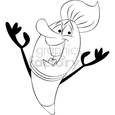 A cheerful and animated cartoon paintbrush character with outstretched arms, wearing a big smile and gesturing 