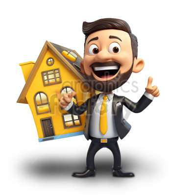 Cheerful Real Estate Agent with Yellow House