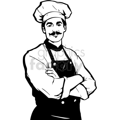 black and white chef with arms crossed vector clip art
