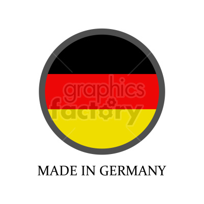 Clipart image showing a circle with the German flag colors (black, red, and yellow) and the text 'Made in Germany' below it.