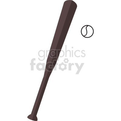 Clipart image of a brown baseball bat and a black outline of a baseball.