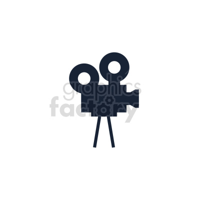 Clipart image of a vintage movie camera, showcasing a simplistic design with two reels and tripod legs.