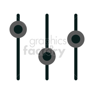 A clipart image of three vertical sliders or controls typically used in audio or digital interfaces. Each slider has a round knob, with the middle one positioned lower than the others.