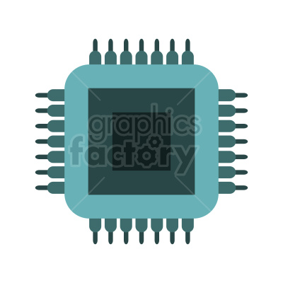 Clipart image of a central processing unit (CPU) or microchip with multiple pins surrounding it.