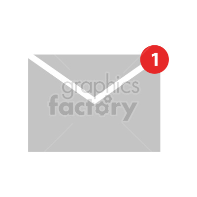 A clipart image of a grey envelope with a red notification badge indicating one new message.