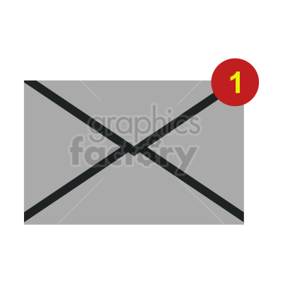 Clipart image of a gray envelope with a red notification badge indicating one new message.