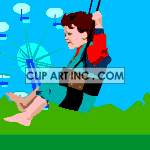 An animated boy swinging on a swing