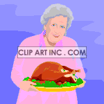animated women holding a freshly baked turkey