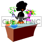 Animated florist selling flowers.