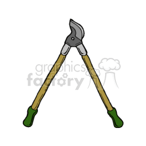 The clipart image shows a tool called a lopper or pruner. It features two long handles with grips and a cutting blade at the end of one handle. This type of tool is commonly used for pruning branches on trees and shrubs.
