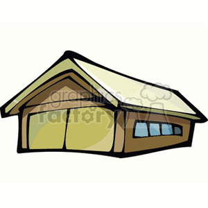 The clipart image depicts a simple cartoon representation of a farm storage building, which might serve as a barn, shed, or garage. It features a large sloping roof and appears to have a sliding door with windows.