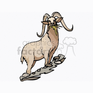 Cartoon Ram with Horns on Mountain Terrain