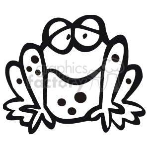 The image is a cartoon illustration of a frog with black spots. The frog has large eyes, and its body is covered in black dots. The art is a black-and-white drawing, which could be colored in or kept as-is
