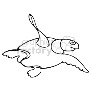 Line art drawing of a sea turble swimming