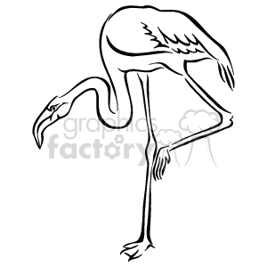 The clipart image shows a black and white cartoon drawing of a flamingo bird.
