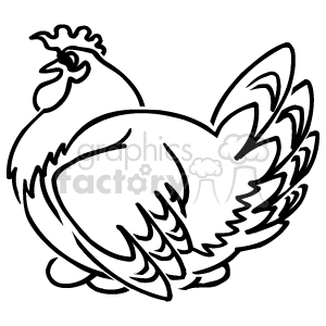 The clipart image shows a black and white cartoon outline of a hen  roosting
