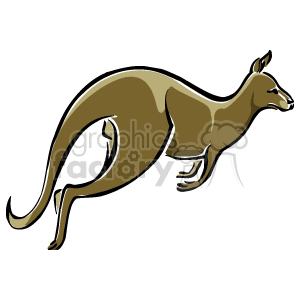 This clipart image depicts a stylized drawing of a kangaroo. The kangaroo is shown in a dynamic pose with its legs extended as if it is in mid-hop.
