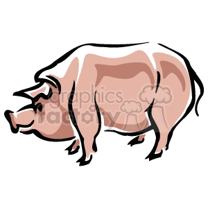 The image is a clipart of a large pink pig with a prominent snout, big ears, and a curvy tail.