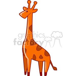 This image features a stylized cartoon giraffe standing in profile. The giraffe is predominantly orange with brown spots and a smiling face. It is a simple, friendly depiction of the animal.
