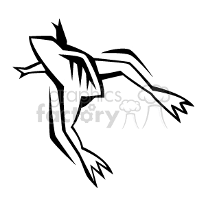 This black and white image is an abstract frog mid-jump. It has lines suggesting movement. 